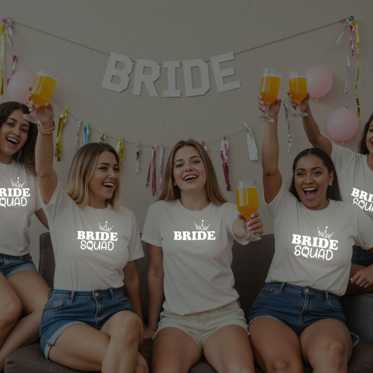 Crown with Bride & Bride Squad Reflective Wedding T-shirt