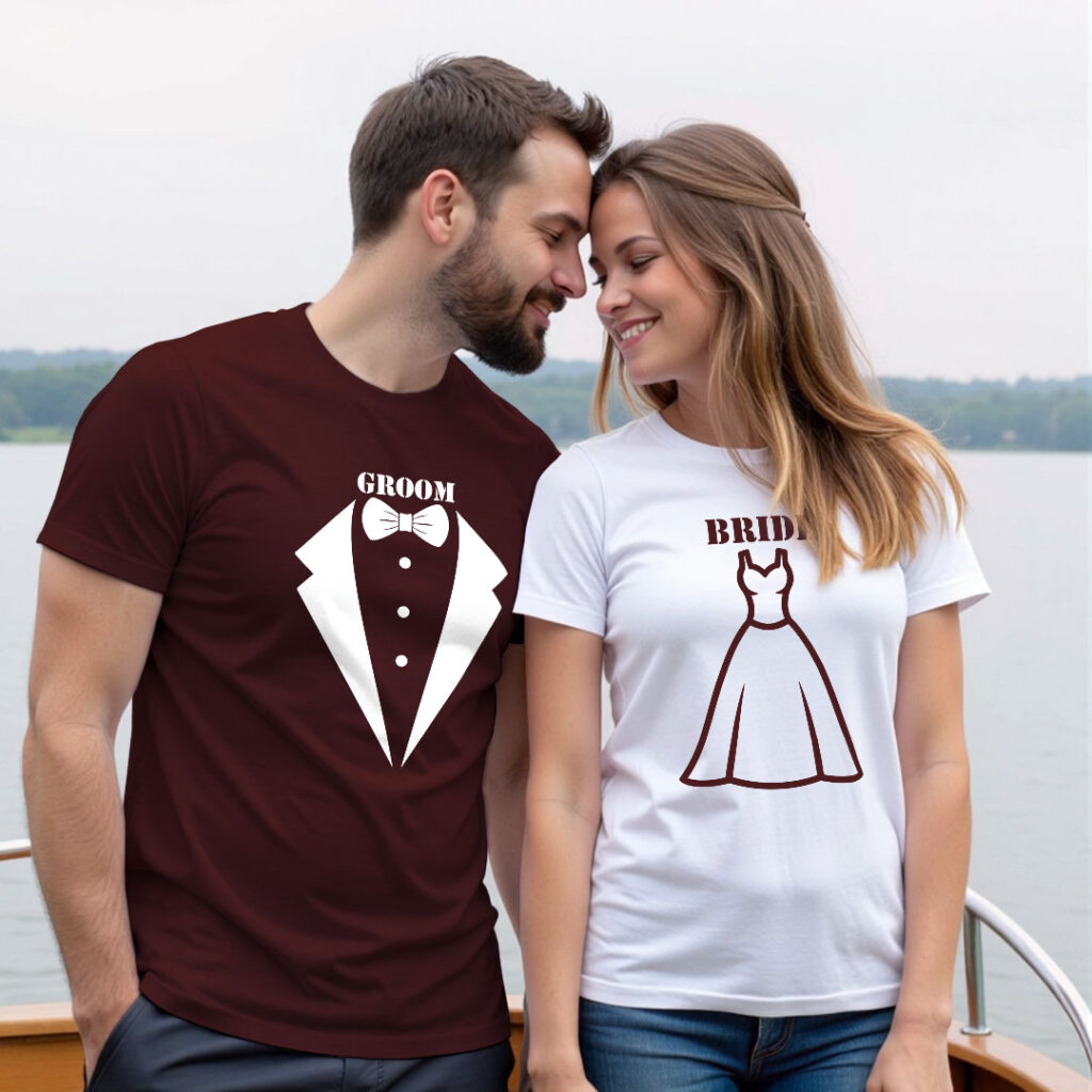 Special Groom Bride Wedding T-shirt | Bride_Groom | Regular Print | Beige