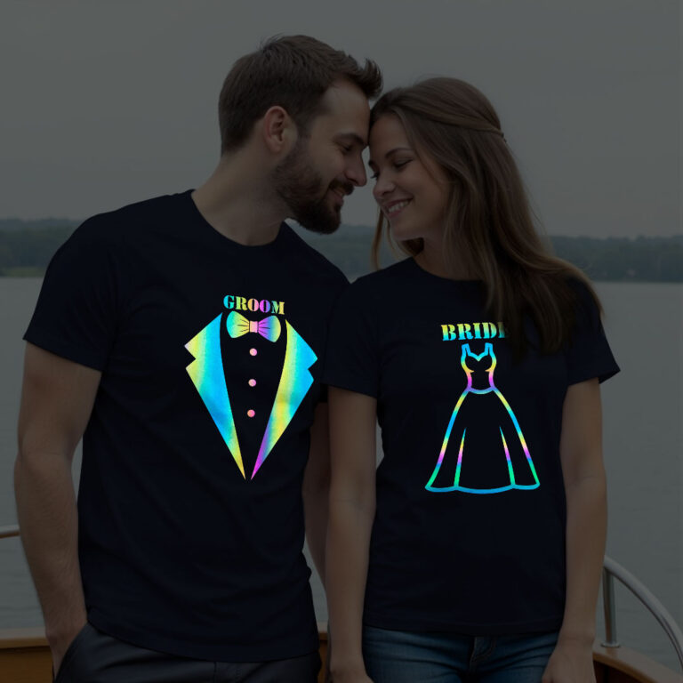 Special Groom Bride Wedding Rainbow Reflective T-shirt