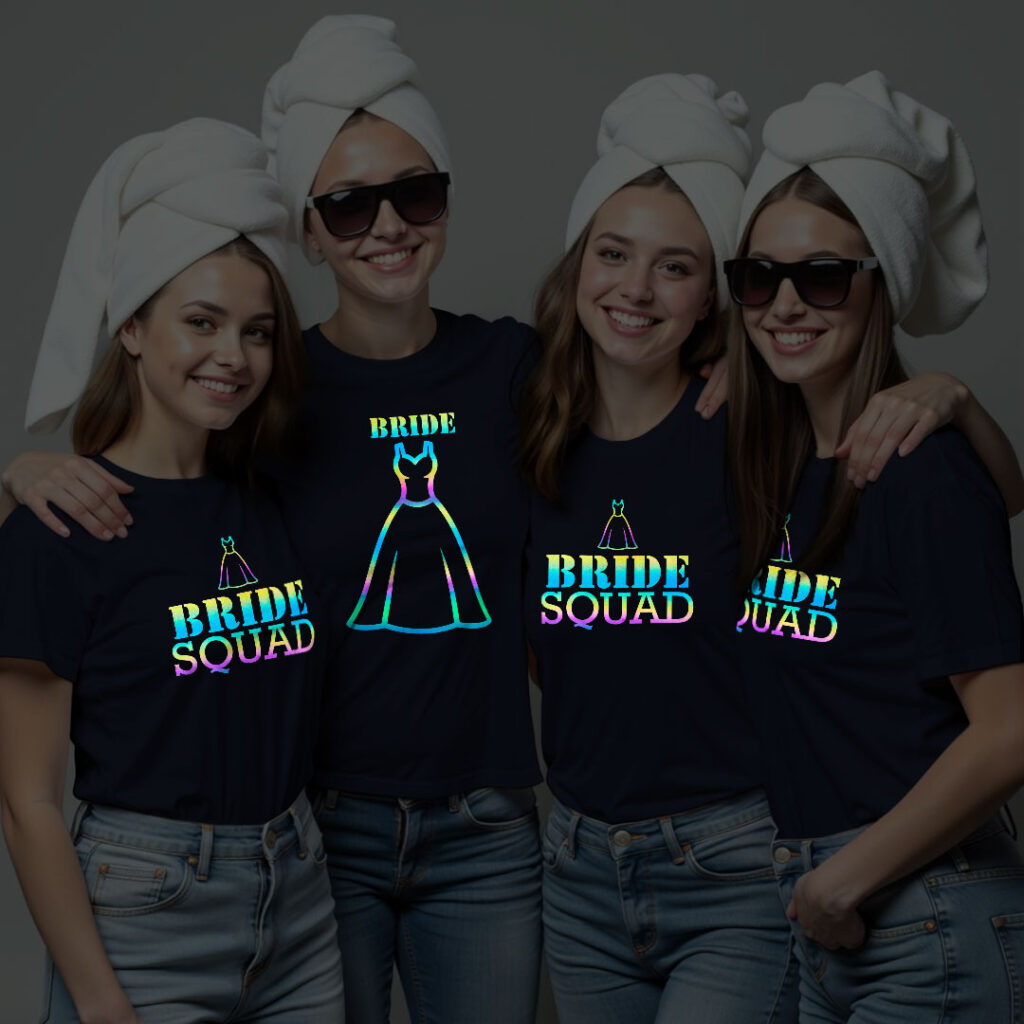 Special Bride & Bride Squad Wedding Rainbow Reflective T-shirt | Bride Squad | Rainbow Reflective | Beige