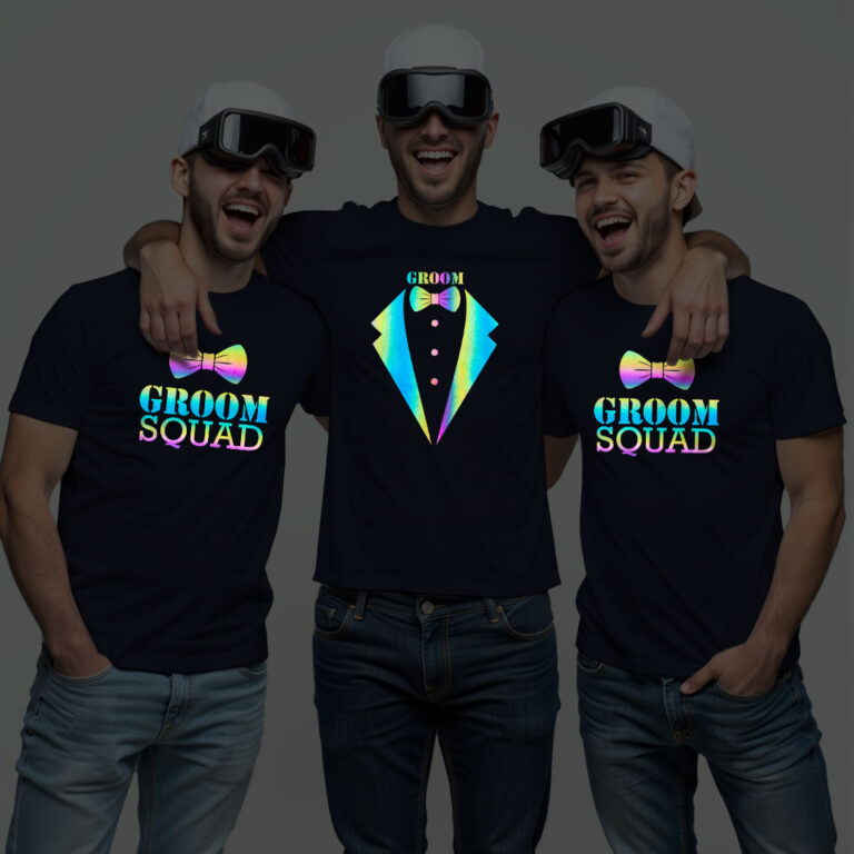 Special Groom & Groom Squad Wedding Rainbow Reflective T-shirt