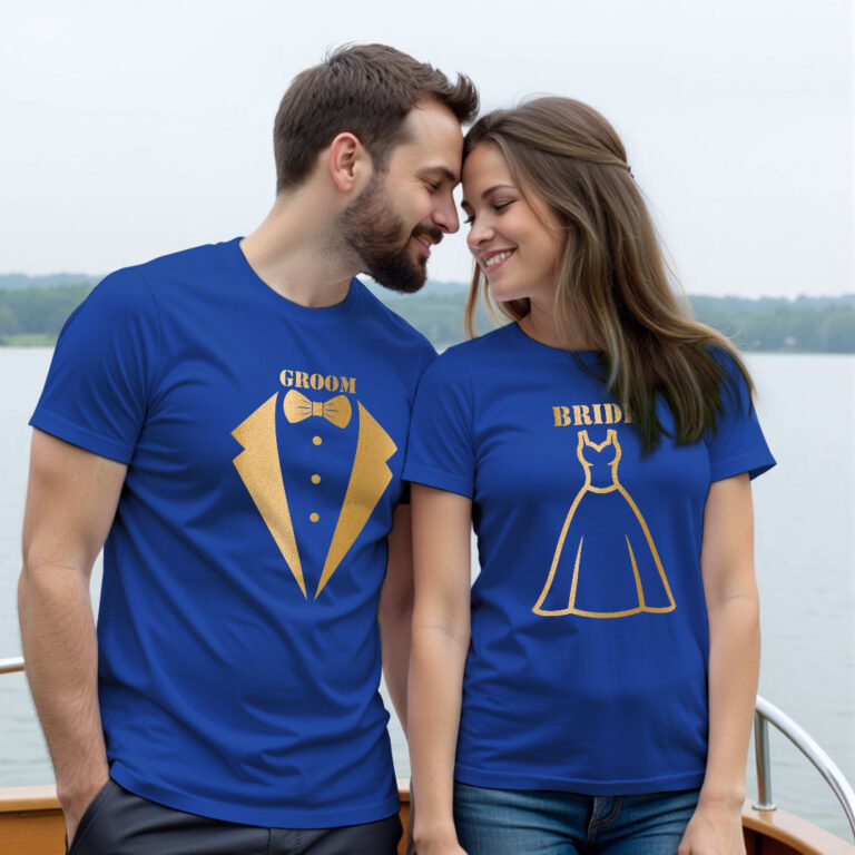 Special Groom Bride Gold Printed Wedding T-shirt