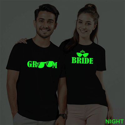 Swagger Bride Groom Wedding Glow In The Dark T-shirt | Bride_Groom | Night Glow | Beige