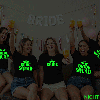 Swagger Bride & Bride Squad Wedding Glow In The Dark T-shirt | Bride Squad | Night Glow | Beige