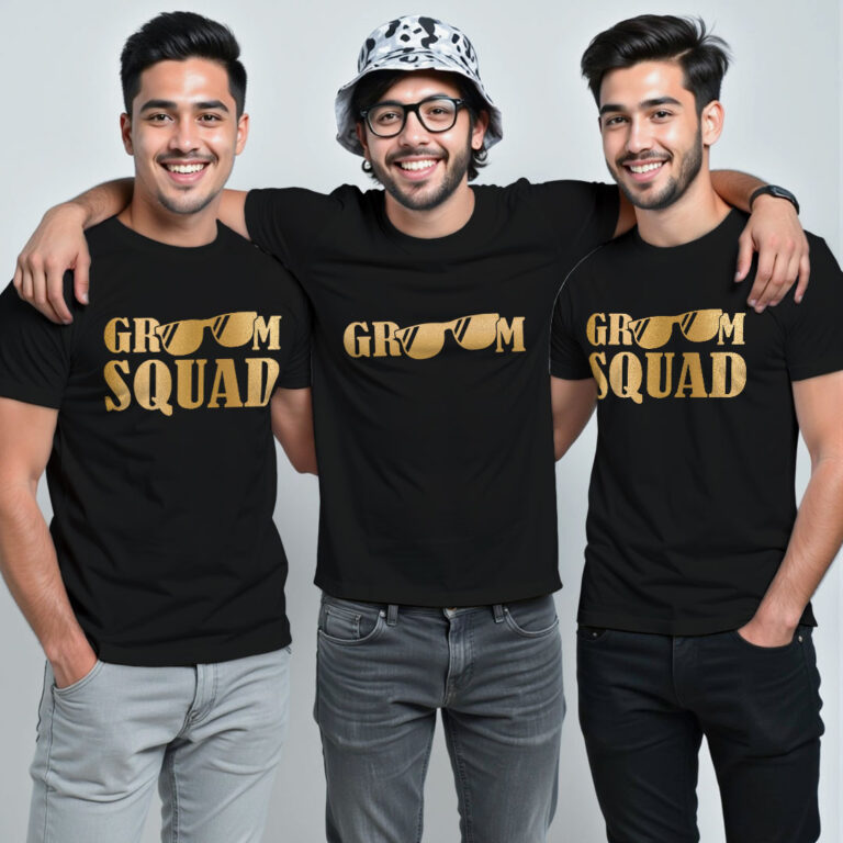 Swagger Groom & Groom Squad Gold Printed Wedding T-shirt