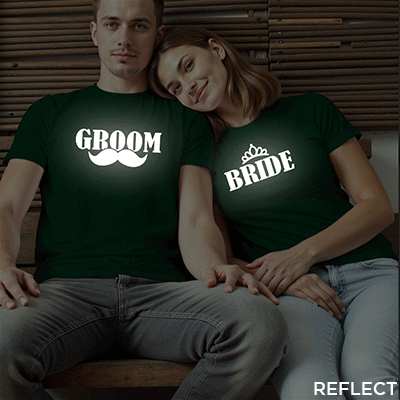 Funny Bride Groom Reflective Wedding T-shirt | Bride_Groom | Reflective | Beige