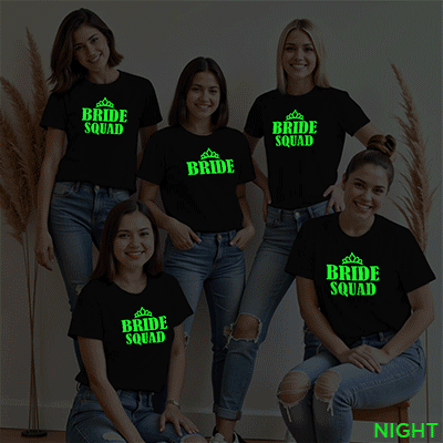 Funny Bride & Bride Squad Wedding Glow In The Dark T-shirt | Bride Squad | Night Glow | Beige
