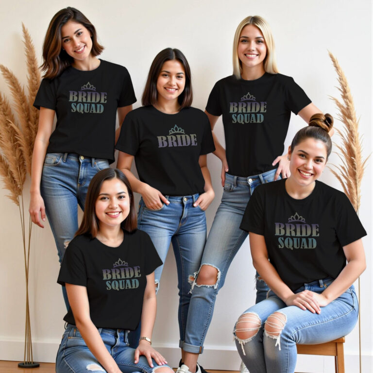 Funny Bride & Bride Squad Wedding Rainbow Reflective T-shirt image 2
