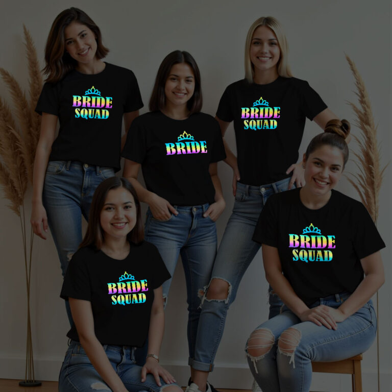 Funny Bride & Bride Squad Wedding Rainbow Reflective T-shirt