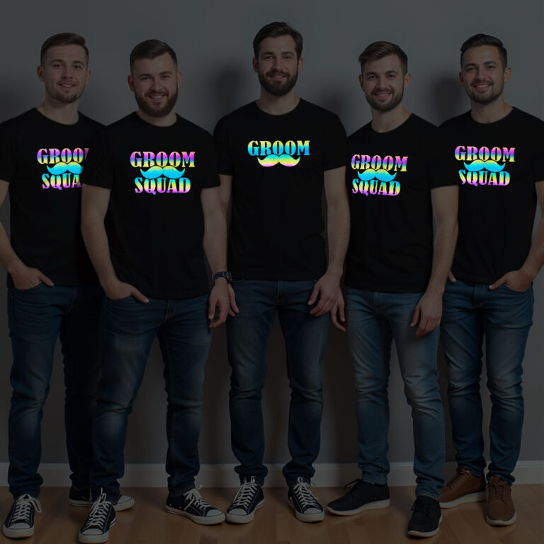 Funny Groom & Groom Squad Wedding Rainbow Reflective T-shirt