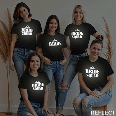 Funny Bride & Bride Squad Reflective Wedding T-shirt | Bride Squad | Reflective | Beige