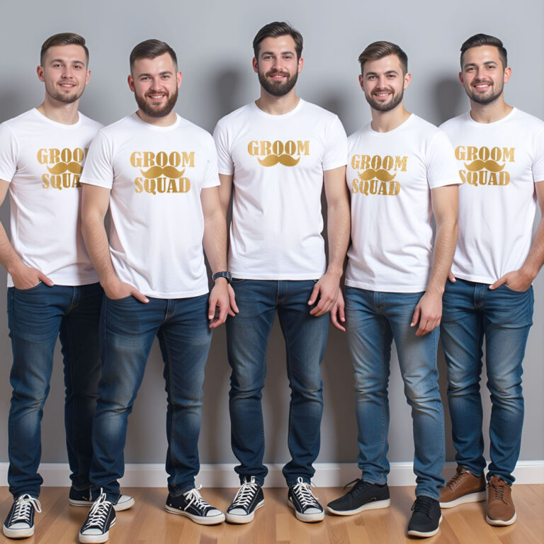 Funny Groom & Groom Squad Gold Printed Wedding T-shirt