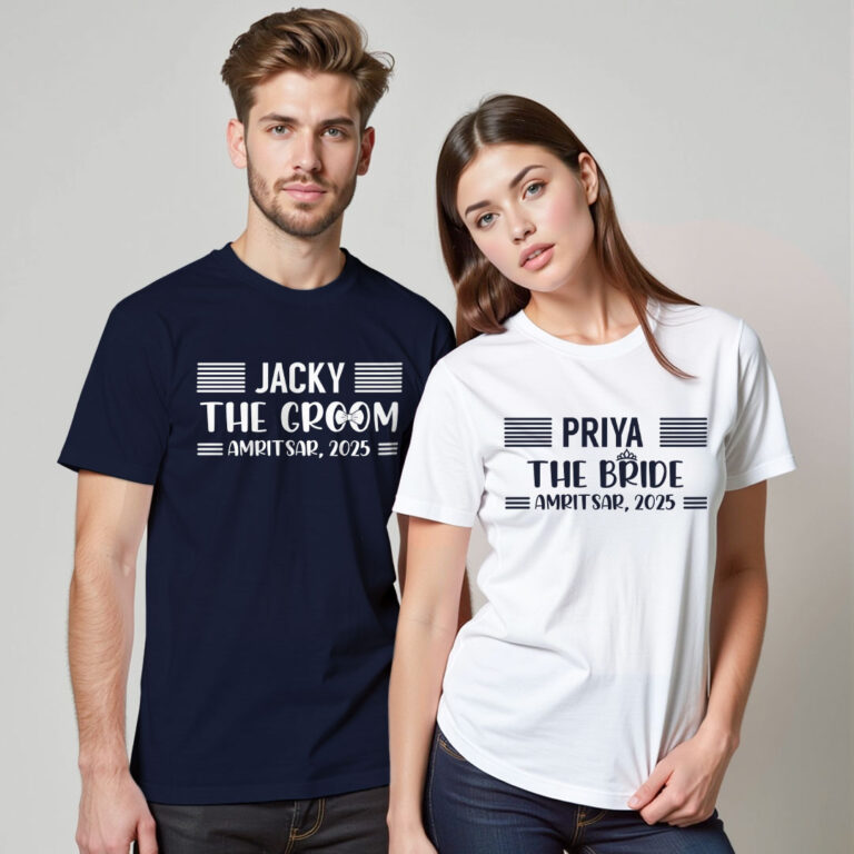 Custom Bride Groom with City and No. Wedding T-shirt