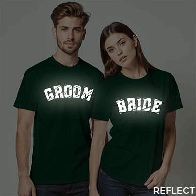 Unique Bride Groom Reflective Wedding T-shirt | Bride_Groom | Reflective | Beige