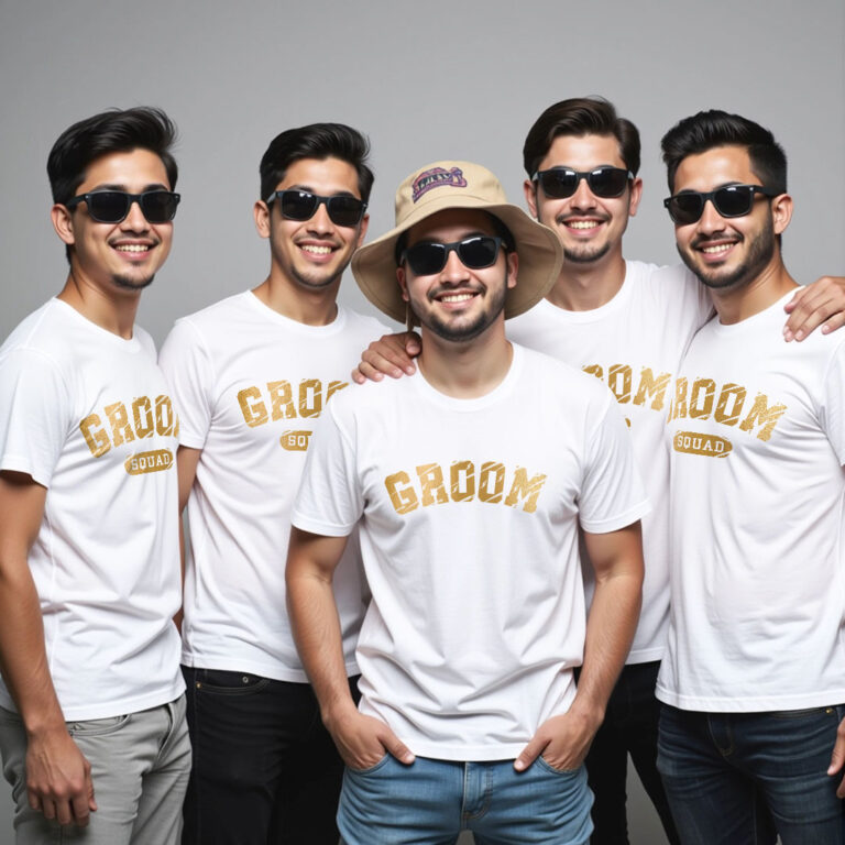 Unique Groom & Groom Squad Gold Printed Wedding T-shirt