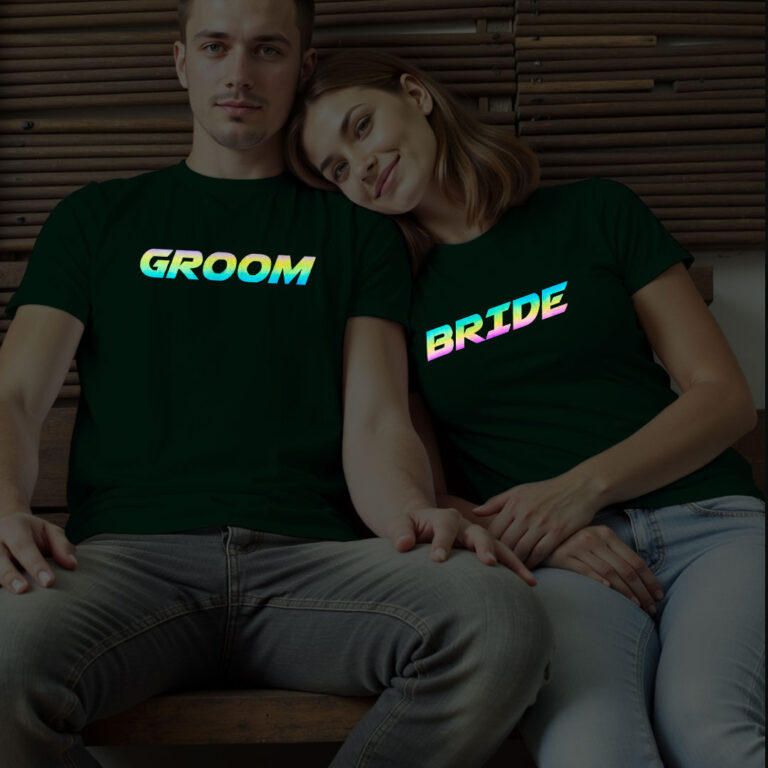 Groom Bride theme Wedding Rainbow Reflective T-shirt