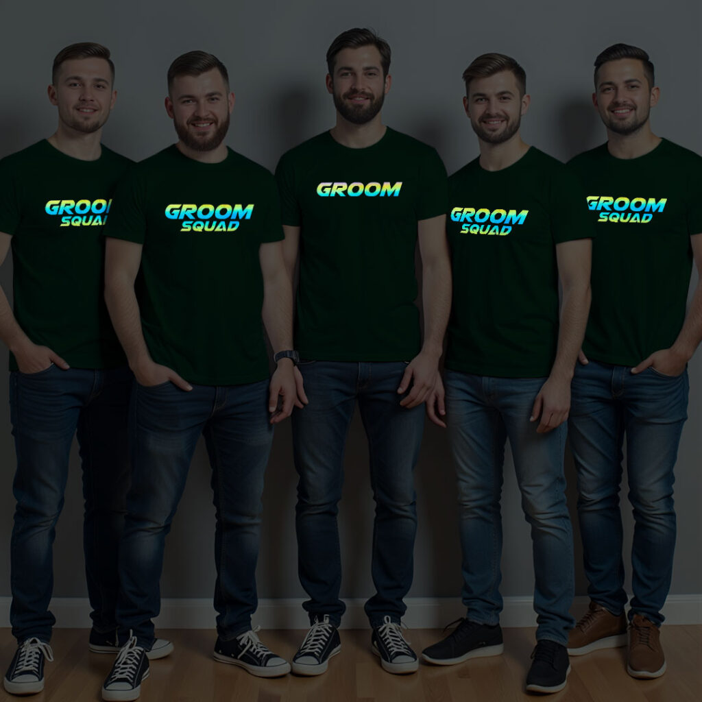 Groom theme & Groom Squad Wedding Rainbow Reflective T-shirt | Groom Squad | Rainbow Reflective | Beige