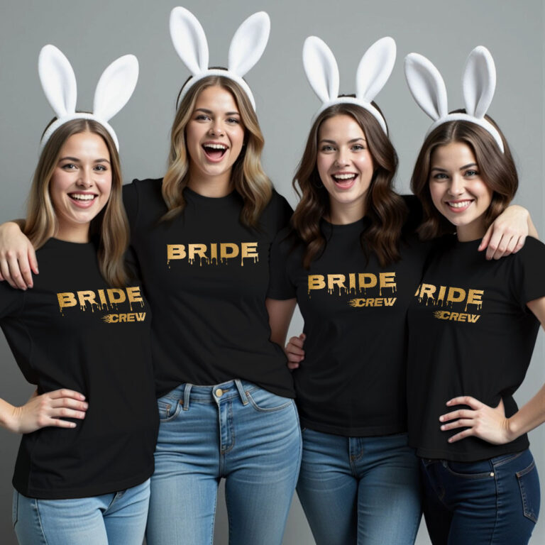 Special Bride & Bride Crew Gold Printed Wedding T-shirt