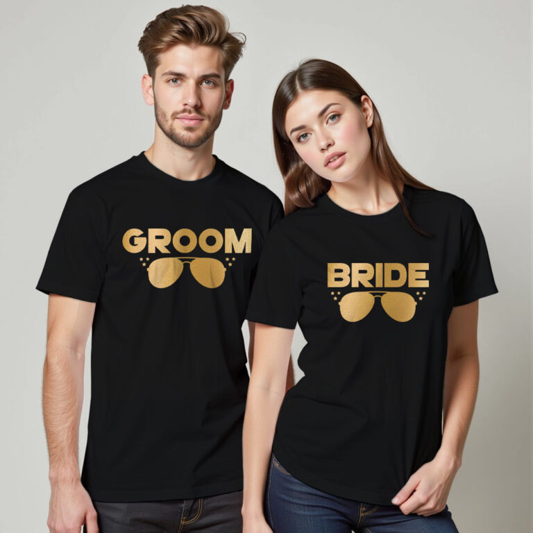 Groom Bride Swag style Gold Printed Wedding T-shirt