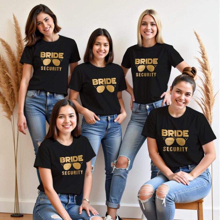 Bride Swag style & Bride Security Gold Printed Wedding T-shirt