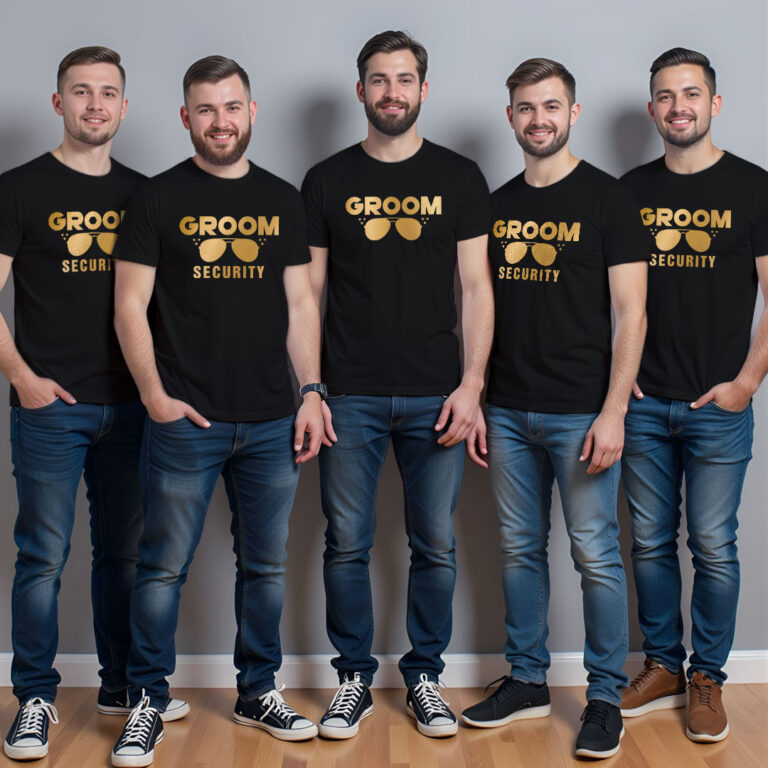 Groom Swag style & Groom Security Gold Printed Wedding T-shirt