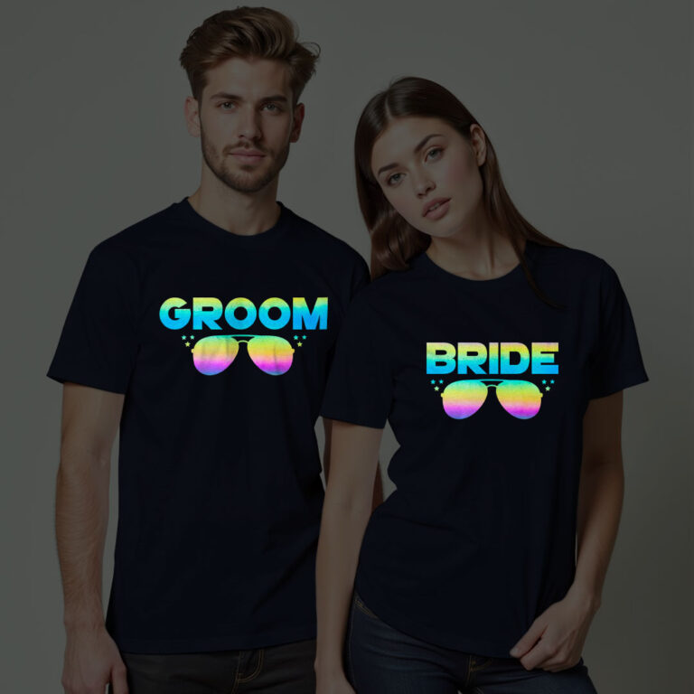 Groom Bride Swag style Wedding Rainbow Reflective T-shirt