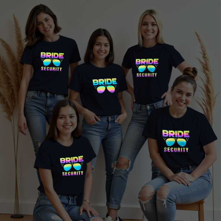 Bride Swag style & Bride Security Wedding Rainbow Reflective T-shirt