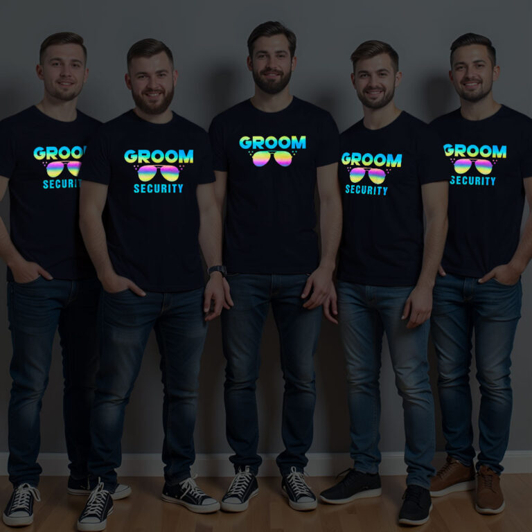 Groom Swag style & Groom Security Wedding Rainbow Reflective T-shirt