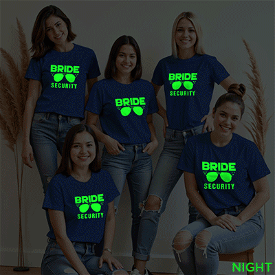Bride Swag style & Bride Security Wedding Glow In The Dark T-shirt | Bride Squad | Night Glow | Beige