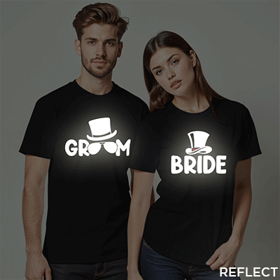 Special Groom Bride Reflective Wedding T-shirt | Bride_Groom | Reflective | Beige