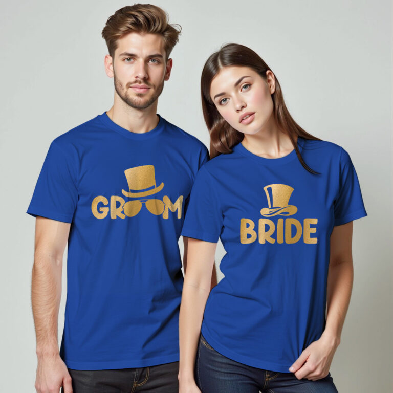 Special Groom Bride Gold Printed Wedding T-shirt