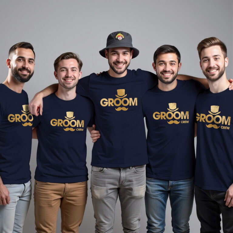 Funny Groom & Groom Crew Gold Printed Wedding T-shirt