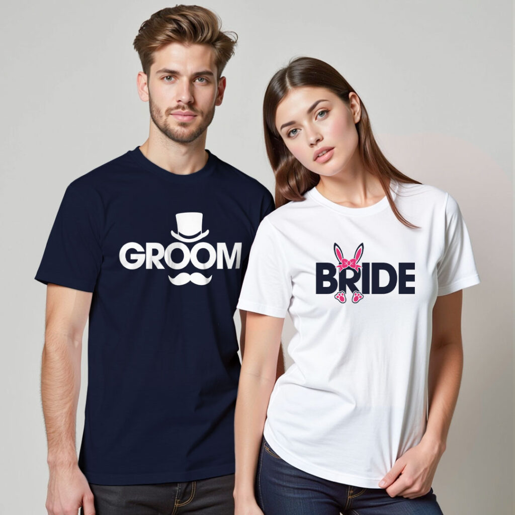 Funny Groom Bride Wedding T-shirt | Bride_Groom | Regular Print | Beige