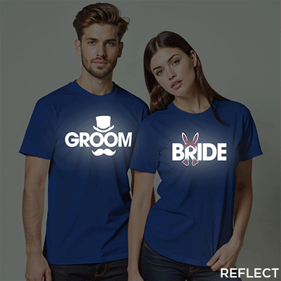 Funny Groom Bride Reflective Wedding T-shirt | Bride_Groom | Reflective | Beige