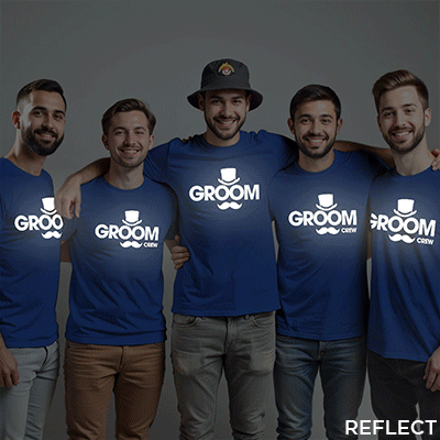 Funny Groom & Groom Crew Reflective Wedding T-shirt | Groom Squad | Reflective | Beige