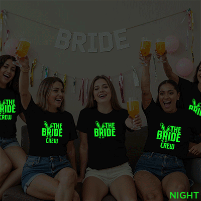 The Bride & Bride Crew Wedding Glow In The Dark T-shirt | Bride Squad | Night Glow | Beige