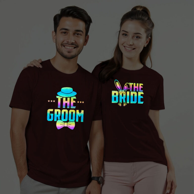 The Bride The Groom Wedding Rainbow Reflective T-shirt