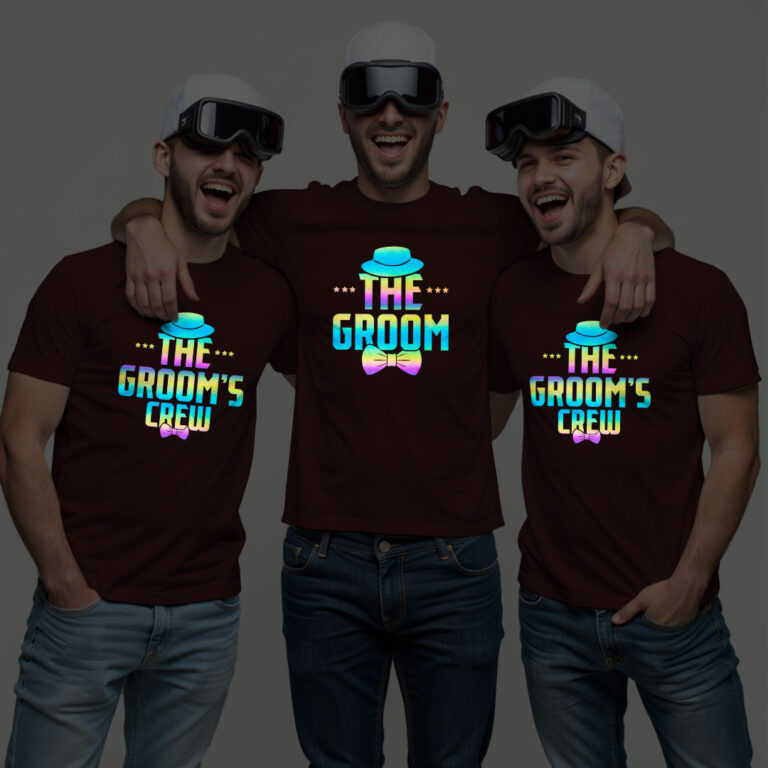 The Groom & Groom Crew Wedding Rainbow Reflective T-shirt