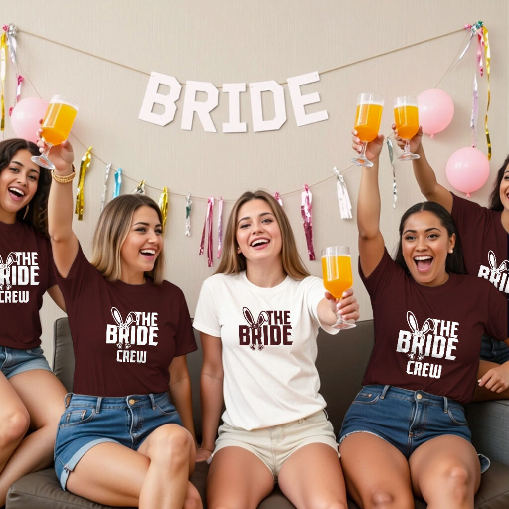 The Bride & Bride Crew Wedding T-shirt | Bride Squad | Regular Print | Beige