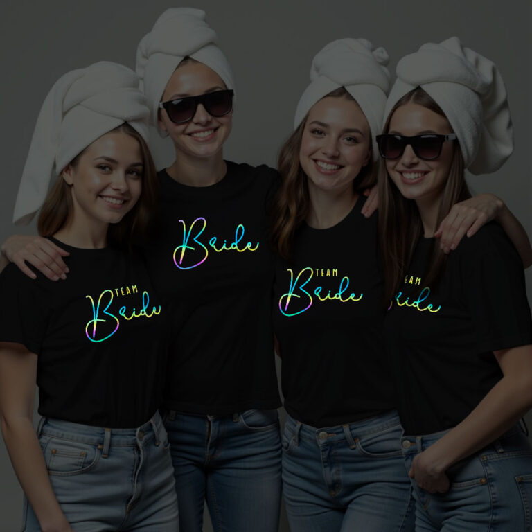 Simple Bride & Bride Team Wedding Rainbow Reflective T-shirt