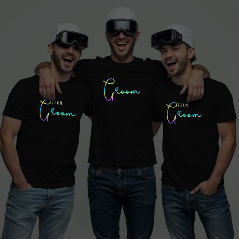 Simple Groom & Groom Team Wedding Rainbow Reflective T-shirt