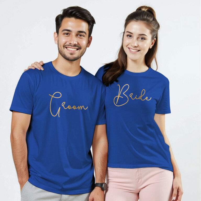 Simple Groom Bride Gold Printed Wedding T-shirt