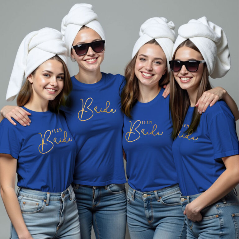 Simple Bride & Bride Team Gold Printed Wedding T-shirt