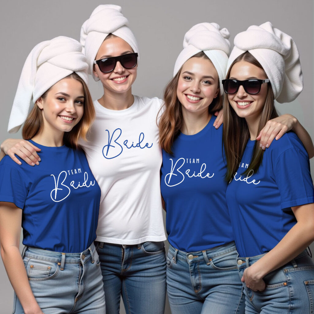 Simple Bride & Bride Team Wedding T-shirt | Bride Squad | Regular Print | Beige