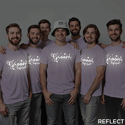 Groom with Hearts & Groom Squad Reflective Wedding T-shirt | Groom Squad | Reflective | Beige