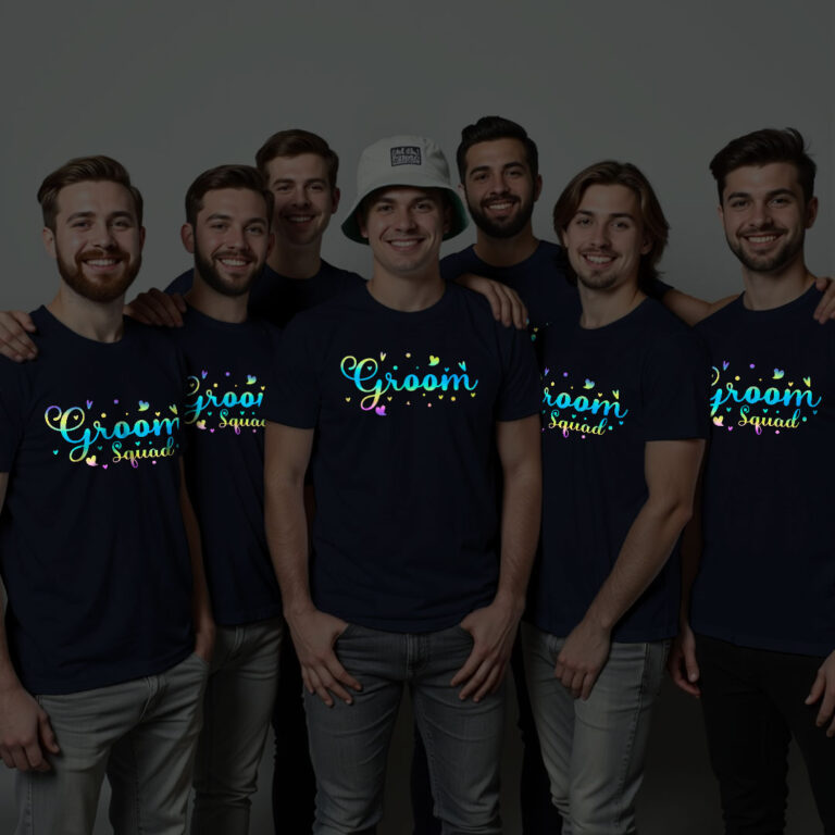 Groom with Hearts & Groom Squad Wedding Rainbow Reflective T-shirt