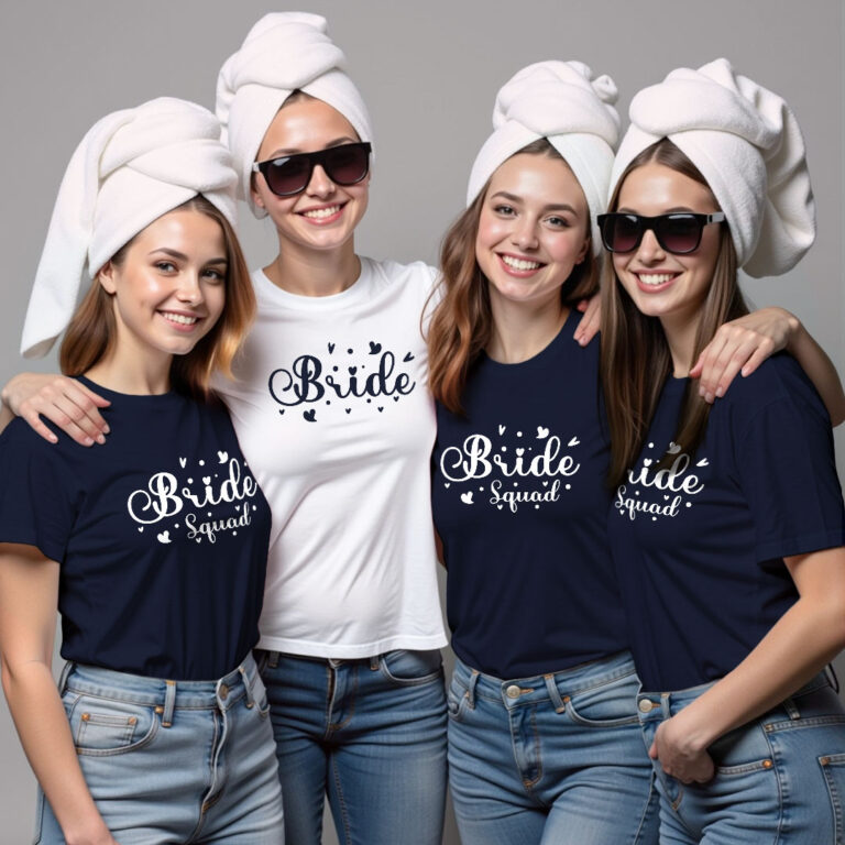 Bride with Hearts & Bride Squad Wedding T-shirt