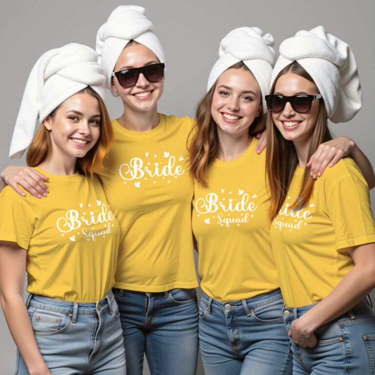 Bride with Hearts & Bride Squad Wedding Glow In The Dark T-shirt image 2