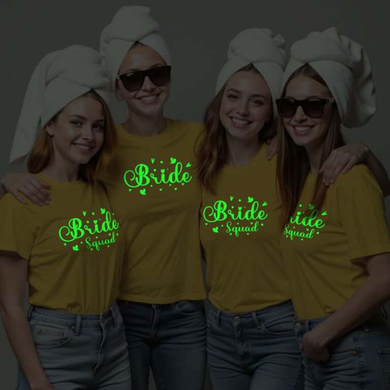 Bride with Hearts & Bride Squad Wedding Glow In The Dark T-shirt