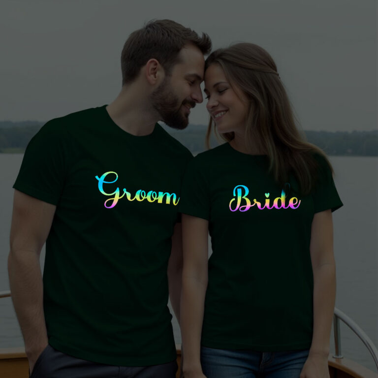 Bride Groom Wedding Rainbow Reflective T-shirt